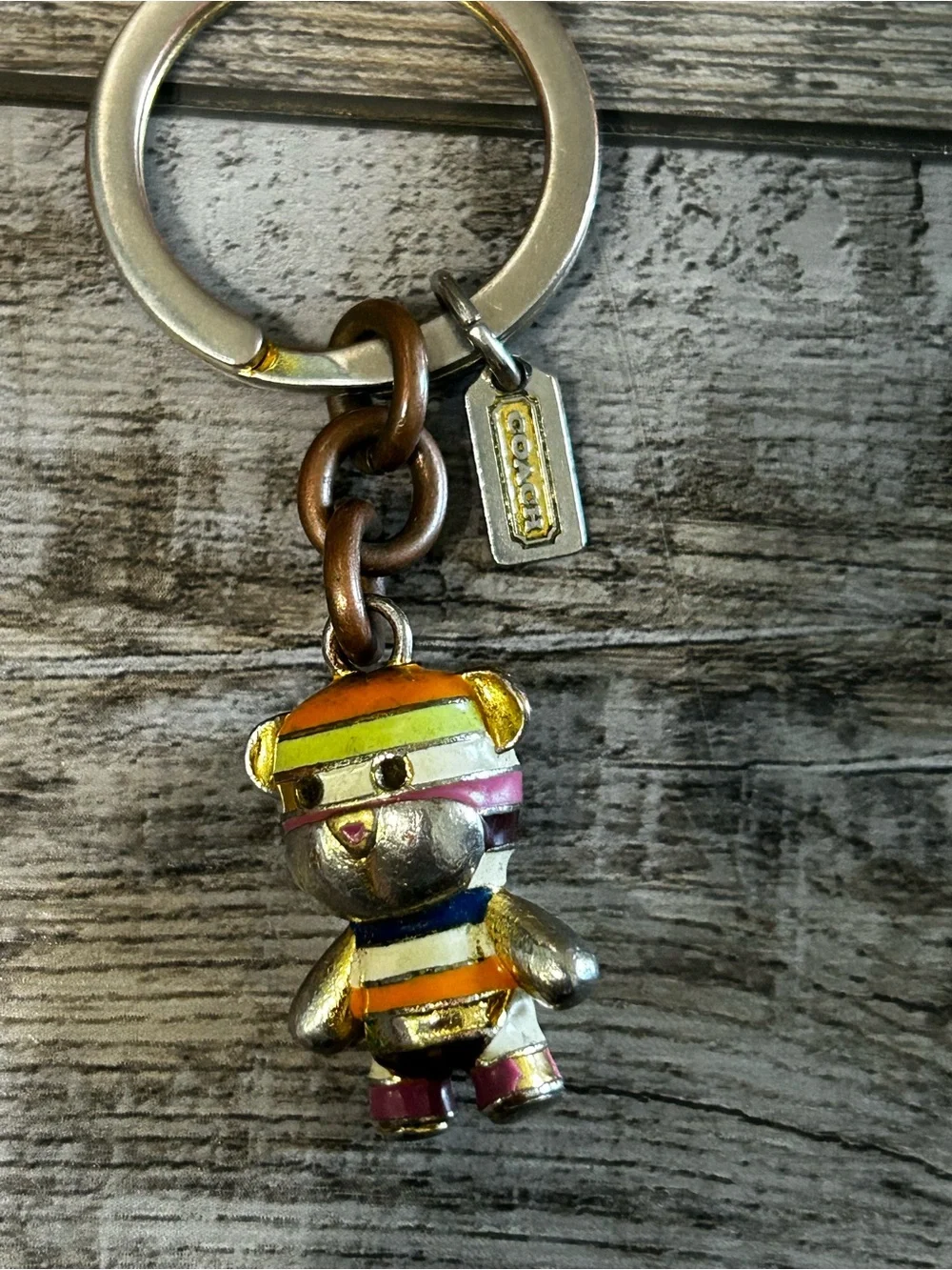 Coach  legacy Multicolor Striped Bear Keychain - Y2K